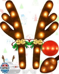 Weihnachten Rentier Geweih Auto Deko Set mit LED warmweiß - Bild 1 von 5