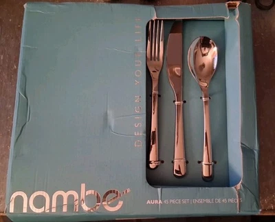 Nambe Aura 45 Piece Stainless Steel Flatware Cutlery Set - Service For 8, Silver - Image 1 of 4