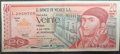 México 1977 20 Pesos P64d, Serie DL L2929709. Foto 1 de 3