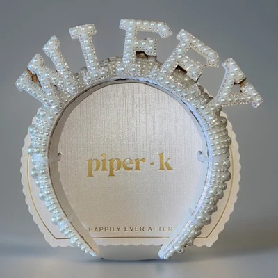 Piper K WIFEY White Pearl Wedding Rhinestone Headband Bachelorette Party - Image 1 of 4