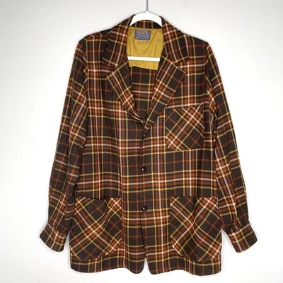 Pendleton Vintage Plaid 100% Virgin Wool Men’s Blazer Jacket Medium Brown Yellow - Image 1 of 4