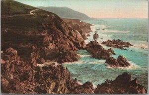 1937 Monterey, California Postal "Rugged Coast" LINO COLOREADO A MANO/Albertype - Imagen 1 de 2