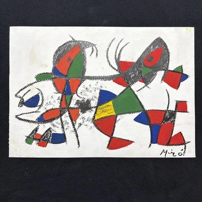 JOAN MIRO desenho em papel antigo assinado carimbado vintage - Imagem 1 de 2
