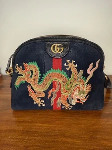 Authentic GUCCI Ophidia Small Dragon Embroidered Suede Dome Shoulder Bag - RARE - Picture 1 of 10