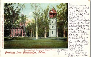 Vintage MA Postcard Congregational Church &Mission Clock Tower Stockbridge 1904 - Picture 1 of 3