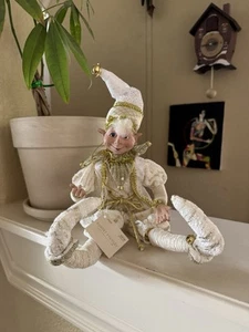 Robert Stanley Hobby Lobby Poseable Christmas Elf White & Gold 15" W/ Tags - Picture 1 of 8