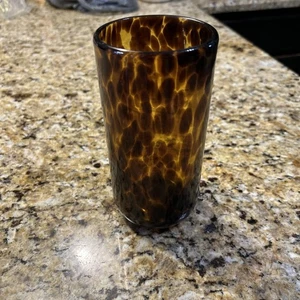 Schöner dicker schwerer Leopard Schildpatt abgerundeter Boden Glas Becher - Bild 1 von 6