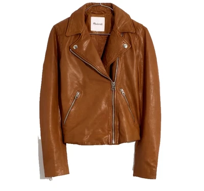 NEW, Madewell Washed Leather Motorcycle Jacket in Brown- size S #SJ1887 - Image 1 of 4