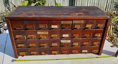 Vintage 32 Drawer Apothecary / American Hardware Store Oak Wooden Cabinet - Image 1 of 4