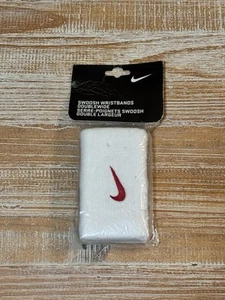 Nike Swoosh Muñequeras Doble Ancho Blanco Rojo Swoosh Nuevo - Imagen 1 de 4