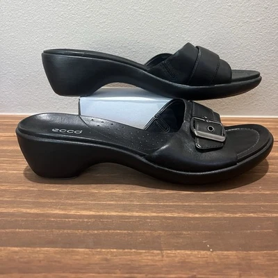 Ecco Black Strappy  Comfort Slide Sandals Women Size 38 US 7-7.5 - Image 1 of 4