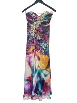 Vestido largo formal Tony Bowls púrpura acuarela estampado de leopardo talla 2 Foto 1 de 4