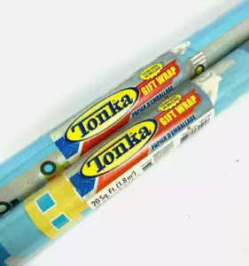 2 rotoli Tonka Toys carta regalo 20 piedi quadrati ciascuno Hasbro saluti americani USA - Foto 1 di 6