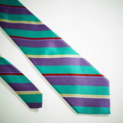 Corbata de seda tejida a rayas rojas tostadas púrpura verde azulado Land's End Foto 1 de 4