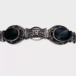 Pre-Owned Sterling Silver Black Onyx Bracelet with Marcasite - Picture 1 of 4