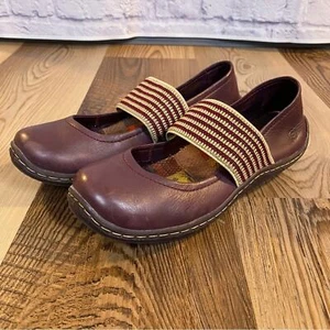 Born Burgundy Mary Jane Flats with Elastic Striped Strap Womens Size 8 - Picture 1 of 10