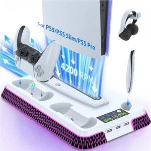 For PS5 Pro /Slim Edition&Disc Dual Controller Charger Station Stand Cooling Fan - Picture 1 of 15