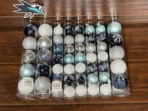 Set of 8 Ashland Mini Christmas Ornaments Blue Shatterproof Bulbs Glitter 50 PCs