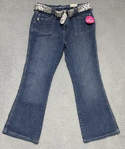 Arizona Girls Plus Bootcut Flare Stonewash Belted Glitter Jeans 14 1/2 Plus NEW - Picture 1 of 10