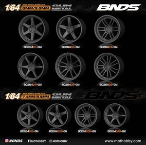 Mot Hobby BNDS . ABS Plastic 1/64 Wheel and Tire Sets - GUN METAL - Select Optio - Picture 1 of 34
