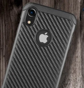 for iPhone XR 6.1" - Black Carbon Fiber Hybrid Rugged Hard Armor Shockproof Case - Picture 1 of 7