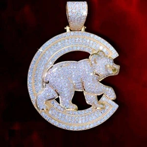 5.50Ct Round Simulated Diamond Men' s Customized Pendant 14K Yellow Gold Plated - Picture 1 of 4
