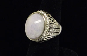 Silver 925 Jadeite ring,light lavender color,large stone,Sz 9.5 adjustable to 10 - Picture 1 of 12