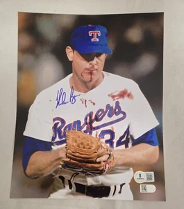 NOLAN RYAN SIGNED AUTOGRAPHED 8X10 PHOTO TEXAS RANGERS BLOODY LIP BECKETT COA - Picture 1 of 2