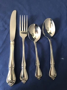 Menge 4 Edelstahl Arbor Rose Oneida Tafelgabel Messer Zucker & Suppenlöffel - Bild 1 von 2
