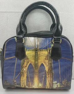 Brooklyn Bridge at Night New York City Print Damen Handtasche Umhängetasche schwarz - Bild 1 von 6