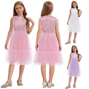 Kids Girls Flower Dress High-quality Tiered Tulle Dress Stylish Pageant Dress - Picture 1 of 40