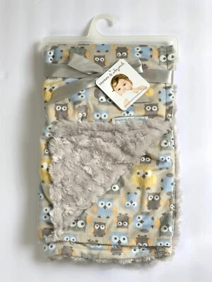 NEW Rare Blankets & Beyond Gray Blue Owl Lovey Plush Security Blanket Sherpa - Image 1 of 4