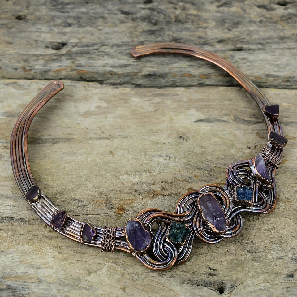 African Amethyst Rough Copper Gift For Mom Electroformed Necklace Adjustable" - Image 1 of 4