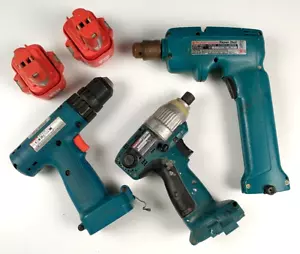 Makita 3 Drills & 2 Batteries 6092D, 6221D, 6980FD 3/8" Cordless Drills Drivers - Picture 1 of 12