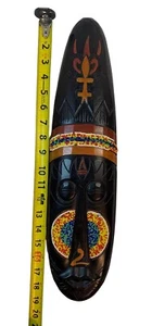 Wooden hand carved and beaded tribal mask 19” - Picture 1 of 5