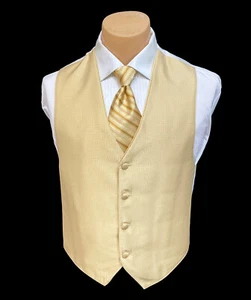 Men's Jean Yves Gold Tuxedo Vest with Striped Tie Free Shipping Medium M - Picture 1 of 5