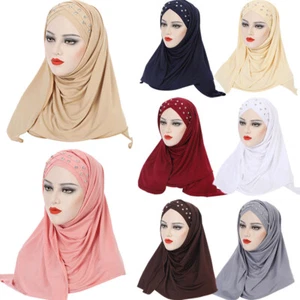 Muslim Women Pull On Ready Instand Hijabs Scarf Headscarf Cover Cap Shawl Hat - Picture 1 of 23