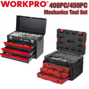 WORKPRO 450PC/408PC Set di utensili per meccanica valigetta resistente scatola chiave a bussola a cricchetto - Foto 1 di 14