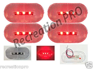 4" X 2" Oblong Clear Red LED Clearance Marker Lights DOT Semi Truck 4-Pack - Picture 1 of 6