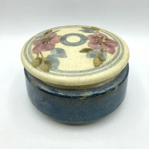 Kunstkeramik Blumen Deckel Schmuckschatulle Glas klein Kanister blau glasiert 3" Hx5,5" B - Bild 1 von 7