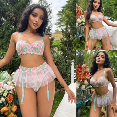 Conjunto de sujetador lencería de encaje transparente para mujeres Bustiers Babydoll ropa interior ropa para dormir Foto 1 de 4