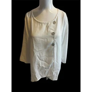 Blusa para mujer rosa esmerilada talla M botones de madera asimétricos mangas largas blanca - Imagen 1 de 7