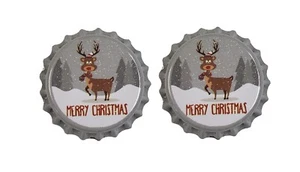 Beer Bottle Caps - Merry Christmas Reindeer - 1 Pair - Picture 1 of 2