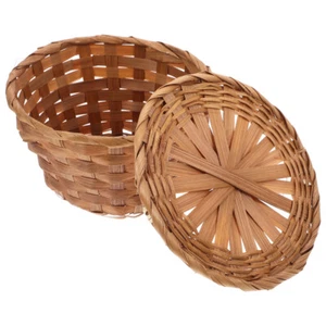 Bamboo Woven Basket Lidded Bread Fruit Snack Basket Woven Storage Basket - Picture 1 of 12