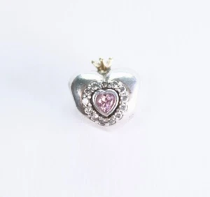Pandora 14K Gold & Sterling Silver Pink Princess Heart CZ Charm 791375PCZ - Picture 1 of 2