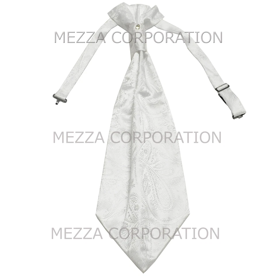 New Men's Polyester Ascot Cravat Necktie Paisley Party White formal wedding prom - Image 1 of 1