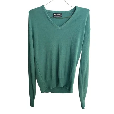 Puritan men's XL green v-neck long sleeve 100% Orlon acrylic sweater made in USA - Image 1 of 4