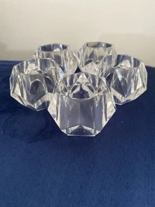 Vintage MCM Klar Plexiglas Acryl Facettiert Rund Servietten Halter Ringe 5er Set EUC - Bild 1 von 24