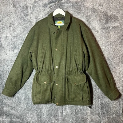 CABELAS Mackinaw Jacket Mens Large Green Alpaca Wool Hunting Coat Pockets VTG - Image 1 of 4