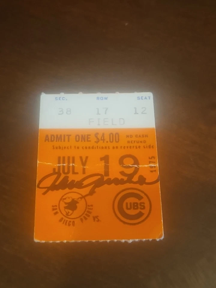 johnny grubb signed 1975 padres ticket stub autographed san diego hit run game S - Image 1 of 1